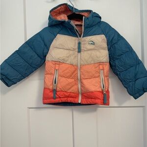 L.L. Bean Kids Puffer Jacket - Blue, Beige, and Orange